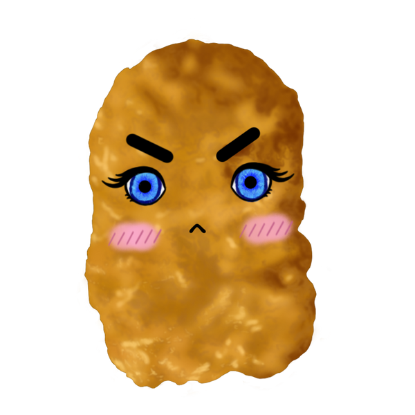 logo is art of chicken nugget with very cute mad face and blushed cheeks